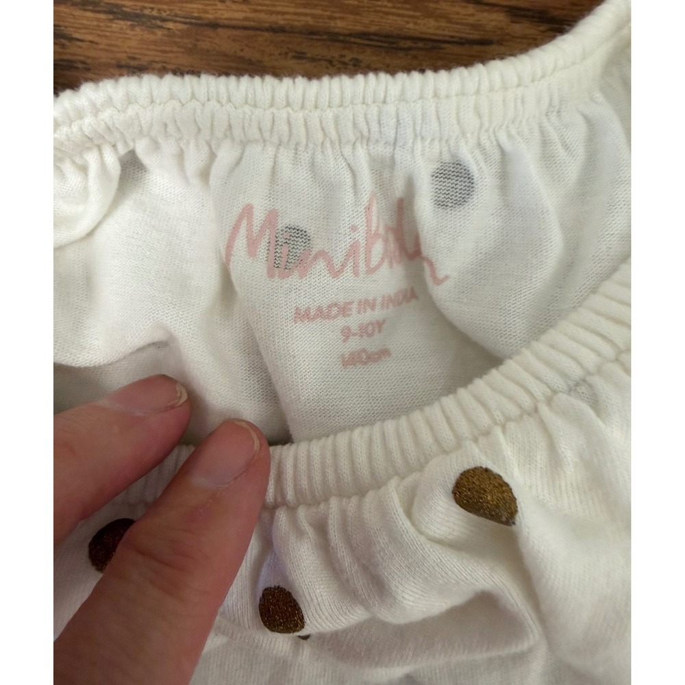 Mini Boden Girls White Gold Glitter Polka Dot Ruffle Collar Top Size 9-10Y 140cm - Picture 2 of 2